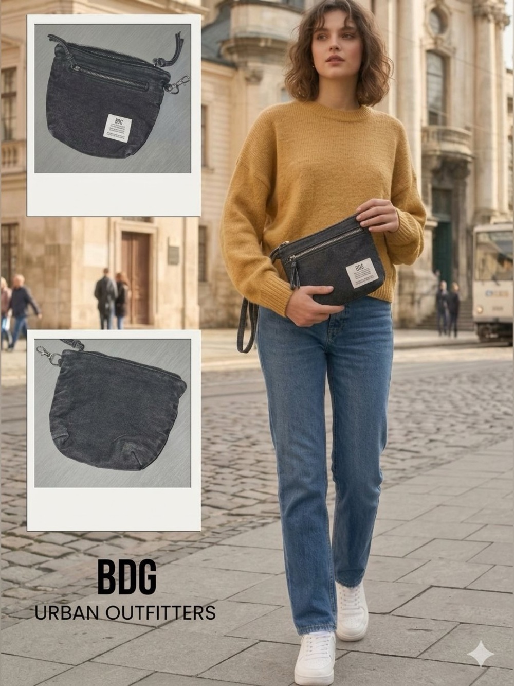 BDG Urban Outfitters Dark Denim Zip Pouch / Mini Clutch with Carabiner Clip